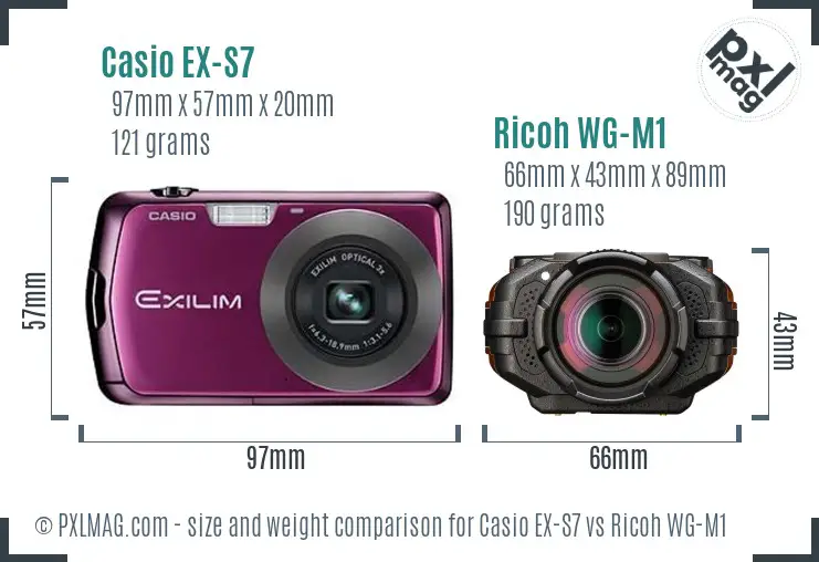Casio EX-S7 vs Ricoh WG-M1 size comparison