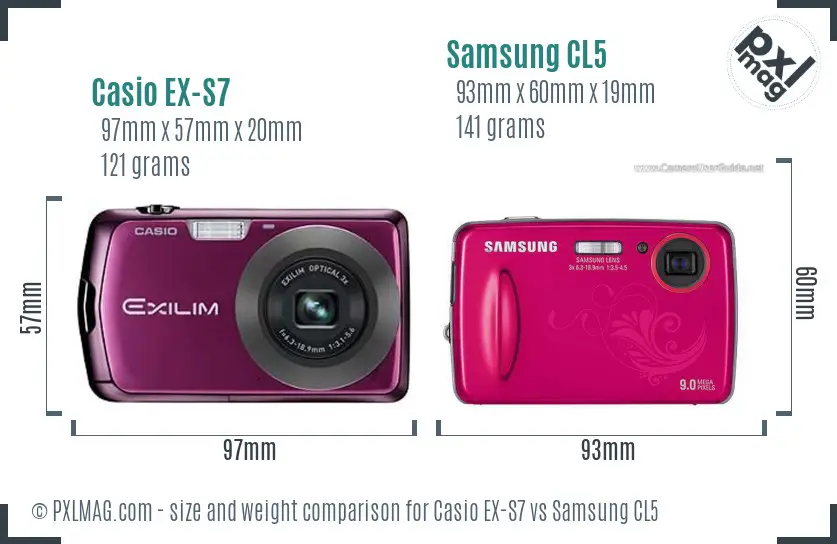 Casio EX-S7 vs Samsung CL5 size comparison