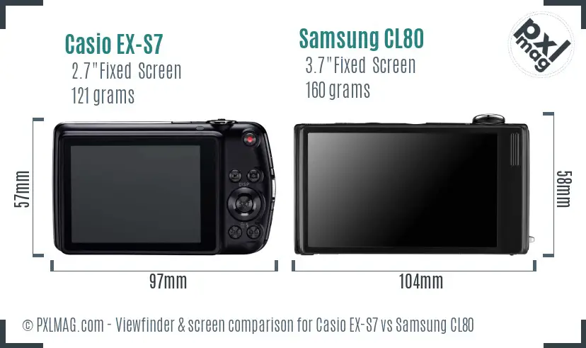 Casio EX-S7 vs Samsung CL80 Screen and Viewfinder comparison
