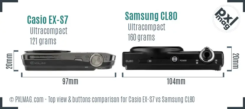 Casio EX-S7 vs Samsung CL80 top view buttons comparison