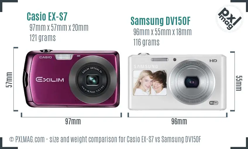 Casio EX-S7 vs Samsung DV150F size comparison