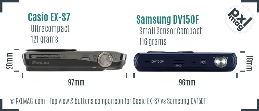 Casio EX-S7 vs Samsung DV150F top view buttons comparison