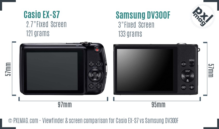 Casio EX-S7 vs Samsung DV300F Screen and Viewfinder comparison
