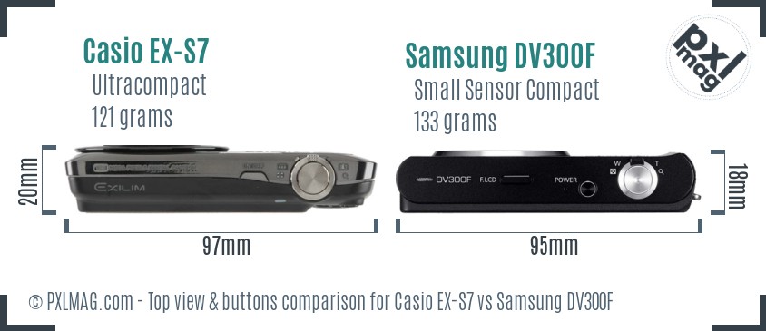 Casio EX-S7 vs Samsung DV300F top view buttons comparison