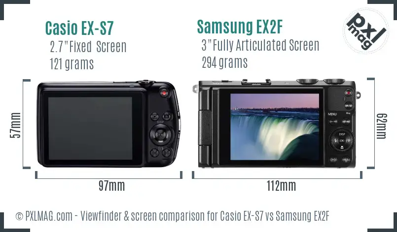 Casio EX-S7 vs Samsung EX2F Screen and Viewfinder comparison