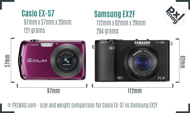 Casio EX-S7 vs Samsung EX2F size comparison