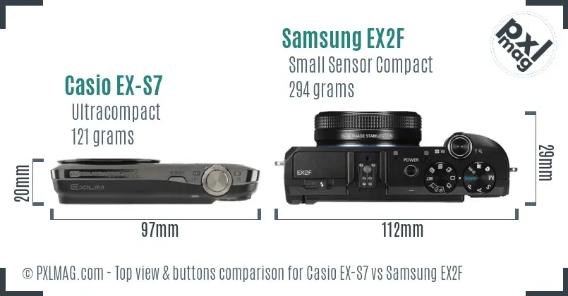 Casio EX-S7 vs Samsung EX2F top view buttons comparison