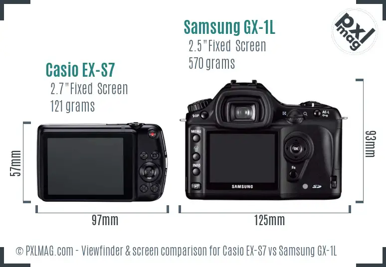 Casio EX-S7 vs Samsung GX-1L Screen and Viewfinder comparison