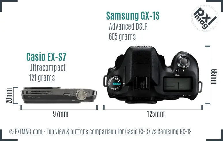 Casio EX-S7 vs Samsung GX-1S top view buttons comparison