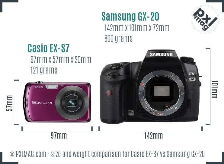 Casio EX-S7 vs Samsung GX-20 size comparison