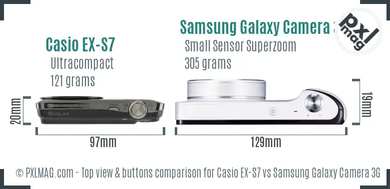 Casio EX-S7 vs Samsung Galaxy Camera 3G top view buttons comparison