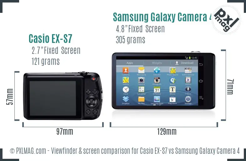 Casio EX-S7 vs Samsung Galaxy Camera 4G Screen and Viewfinder comparison