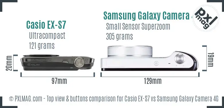 Casio EX-S7 vs Samsung Galaxy Camera 4G top view buttons comparison