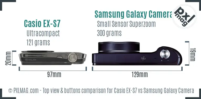 Casio EX-S7 vs Samsung Galaxy Camera top view buttons comparison