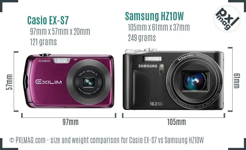 Casio EX-S7 vs Samsung HZ10W size comparison Casio EX-S7 vs Samsung HZ10W size comparison