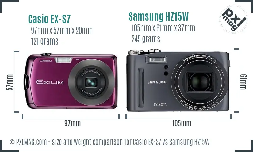Casio EX-S7 vs Samsung HZ15W size comparison Casio EX-S7 vs Samsung HZ15W size comparison