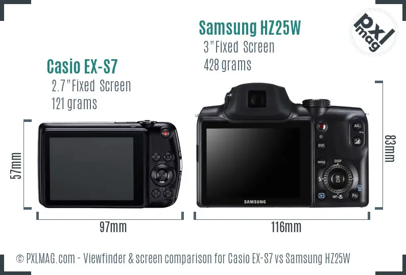 Casio EX-S7 vs Samsung HZ25W Screen and Viewfinder comparison