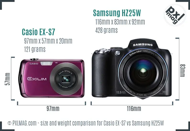 Casio EX-S7 vs Samsung HZ25W size comparison