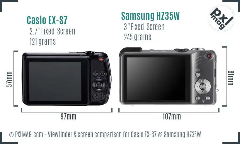 Casio EX-S7 vs Samsung HZ35W Screen and Viewfinder comparison