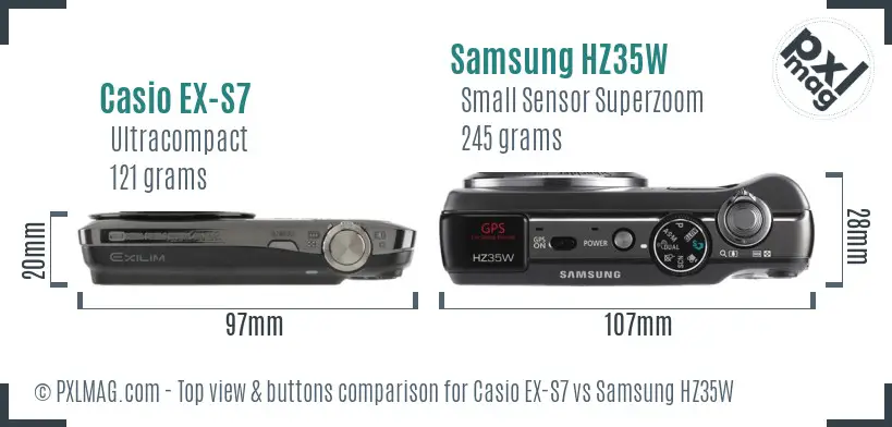 Casio EX-S7 vs Samsung HZ35W top view buttons comparison