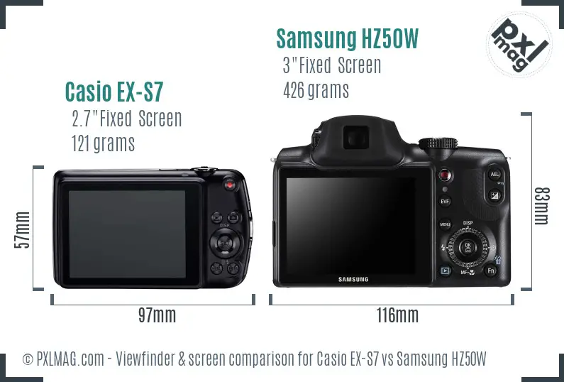 Casio EX-S7 vs Samsung HZ50W Screen and Viewfinder comparison Casio EX-S7 vs Samsung HZ50W Screen and Viewfinder comparison