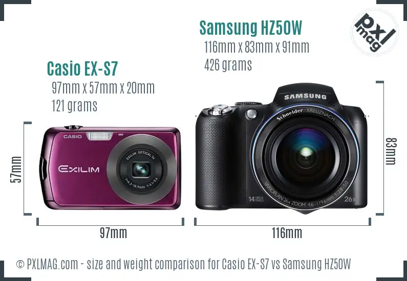 Casio EX-S7 vs Samsung HZ50W size comparison Casio EX-S7 vs Samsung HZ50W size comparison