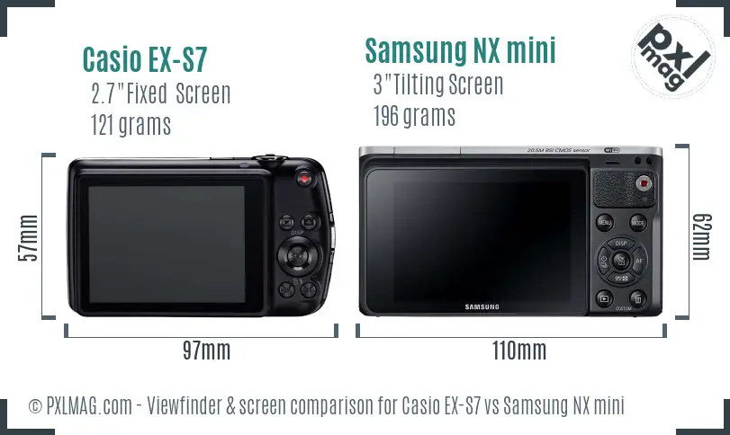 Casio EX-S7 vs Samsung NX mini Screen and Viewfinder comparison