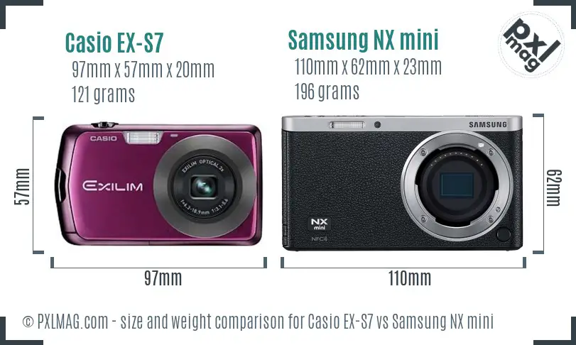 Casio EX-S7 vs Samsung NX mini size comparison