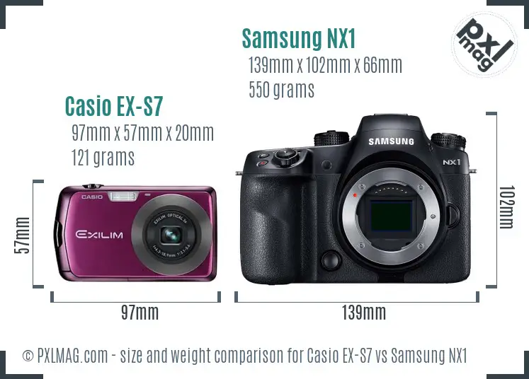 Casio EX-S7 vs Samsung NX1 size comparison