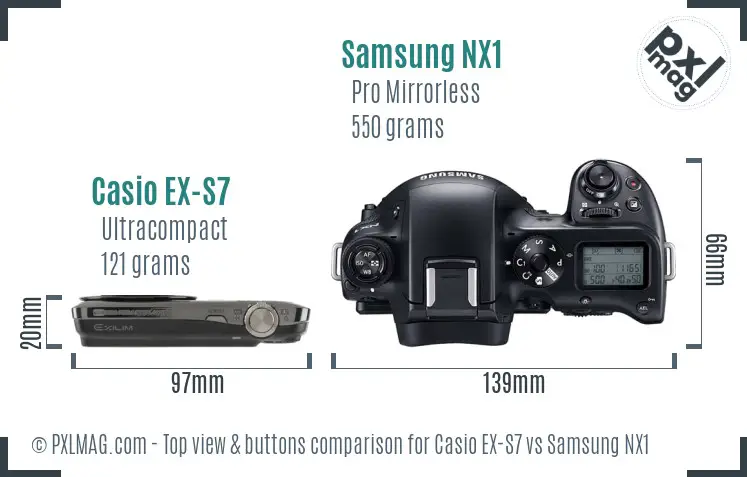 Casio EX-S7 vs Samsung NX1 top view buttons comparison