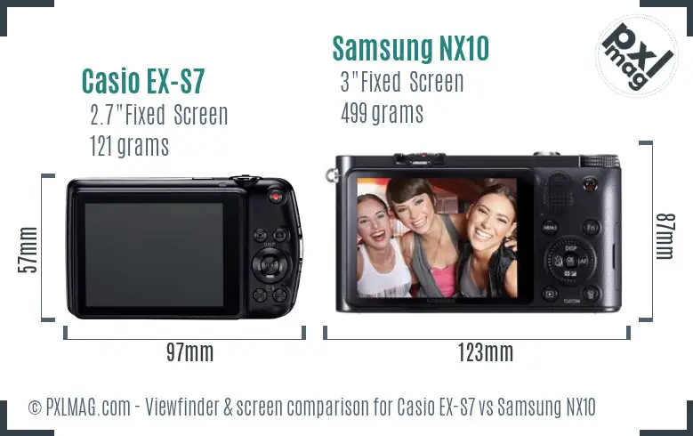 Casio EX-S7 vs Samsung NX10 Screen and Viewfinder comparison