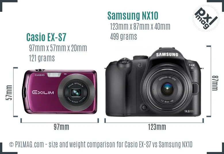 Casio EX-S7 vs Samsung NX10 size comparison