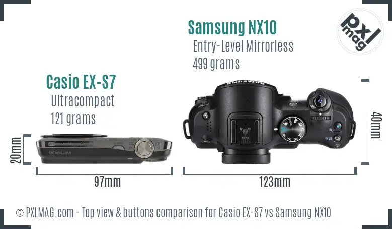 Casio EX-S7 vs Samsung NX10 top view buttons comparison