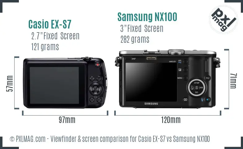 Casio EX-S7 vs Samsung NX100 Screen and Viewfinder comparison