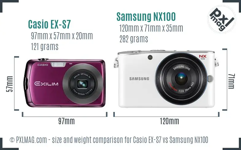 Casio EX-S7 vs Samsung NX100 size comparison