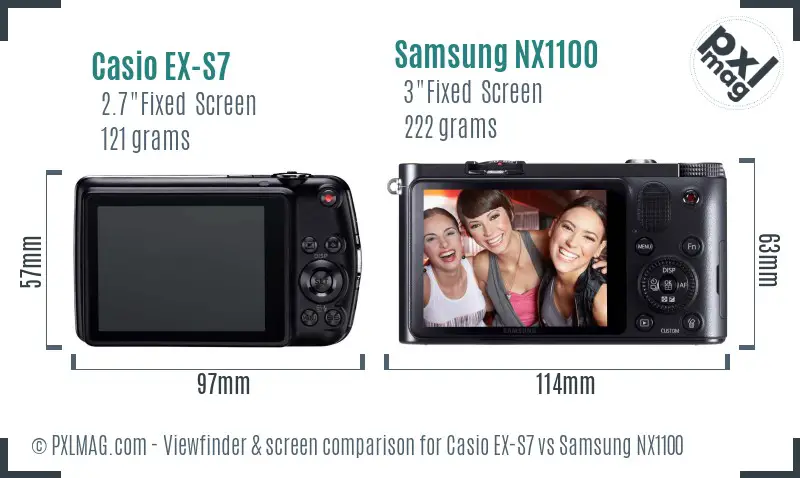 Casio EX-S7 vs Samsung NX1100 Screen and Viewfinder comparison