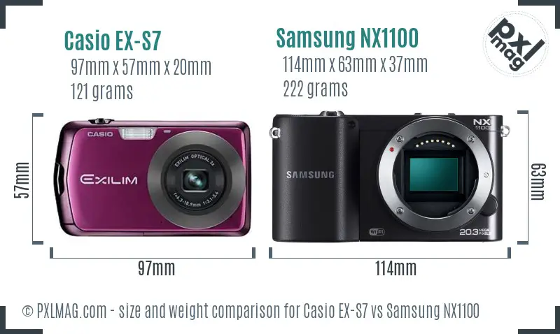 Casio EX-S7 vs Samsung NX1100 size comparison