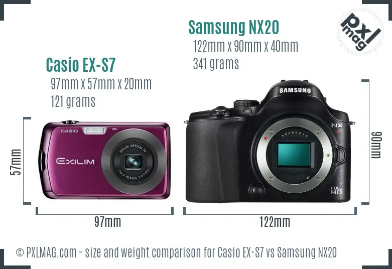 Casio EX-S7 vs Samsung NX20 size comparison Casio EX-S7 vs Samsung NX20 size comparison