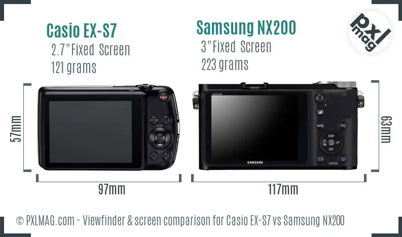 Casio EX-S7 vs Samsung NX200 Screen and Viewfinder comparison Casio EX-S7 vs Samsung NX200 Screen and Viewfinder comparison