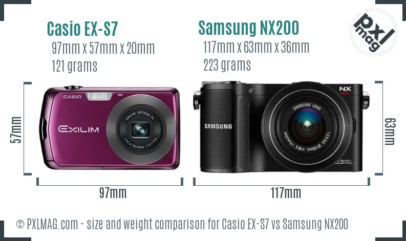 Casio EX-S7 vs Samsung NX200 size comparison Casio EX-S7 vs Samsung NX200 size comparison
