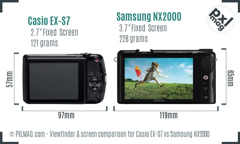 Casio EX-S7 vs Samsung NX2000 Screen and Viewfinder comparison