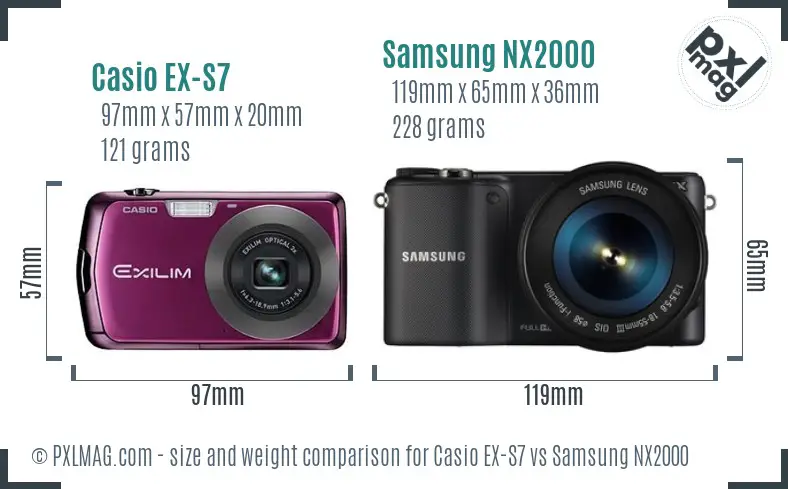 Casio EX-S7 vs Samsung NX2000 size comparison