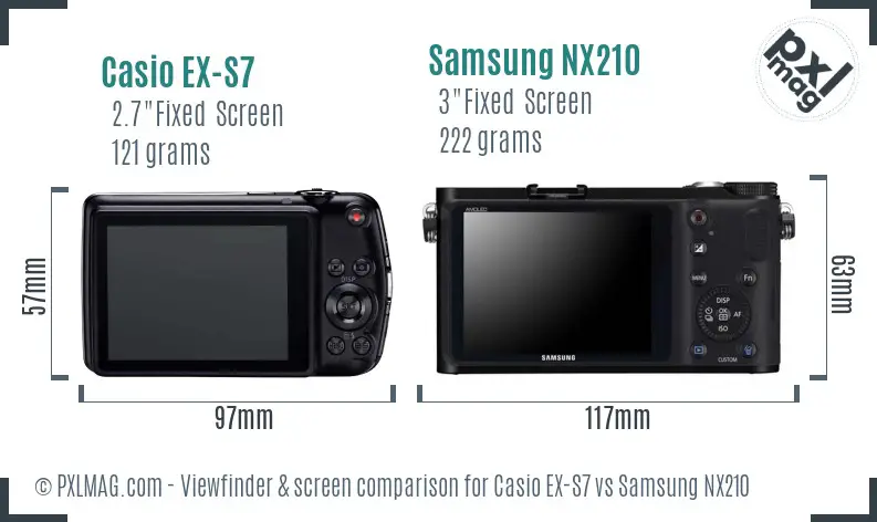 Casio EX-S7 vs Samsung NX210 Screen and Viewfinder comparison