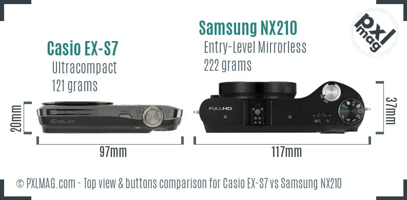 Casio EX-S7 vs Samsung NX210 top view buttons comparison