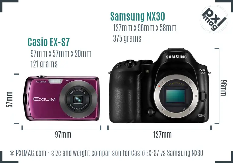 Casio EX-S7 vs Samsung NX30 size comparison