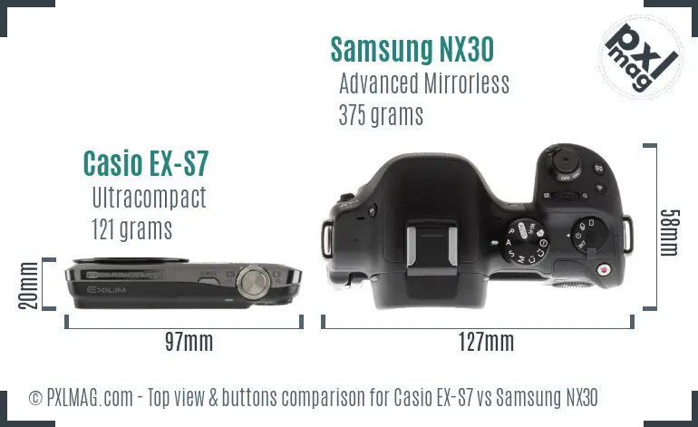 Casio EX-S7 vs Samsung NX30 top view buttons comparison