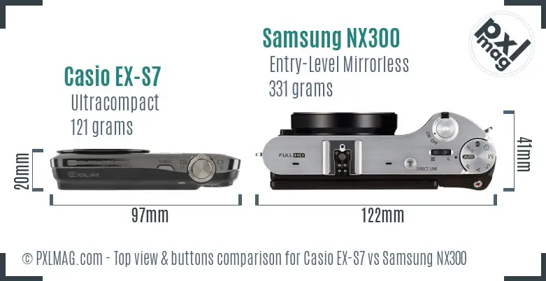 Casio EX-S7 vs Samsung NX300 top view buttons comparison