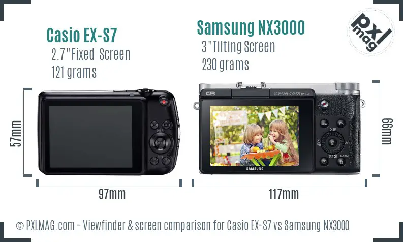 Casio EX-S7 vs Samsung NX3000 Screen and Viewfinder comparison