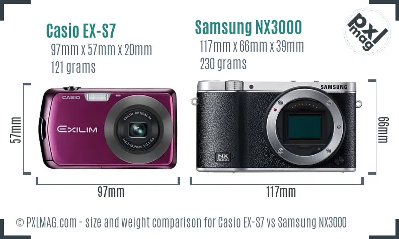 Casio EX-S7 vs Samsung NX3000 size comparison