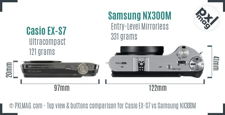 Casio EX-S7 vs Samsung NX300M top view buttons comparison